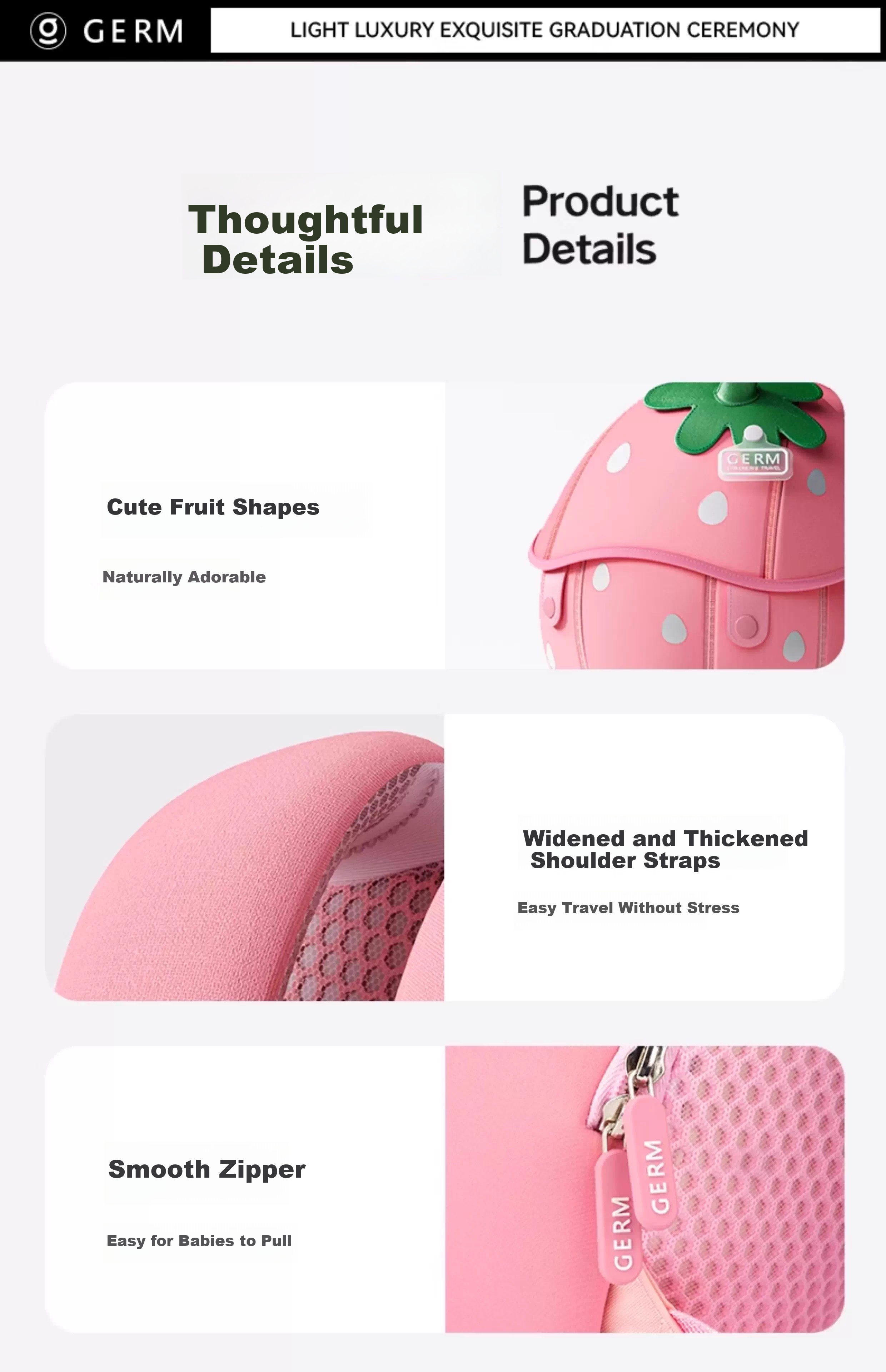 Germ Kids Backpack Kindergarten Girls Cute Strawberry White Chocolate Birthday Gift for Little Girls 28