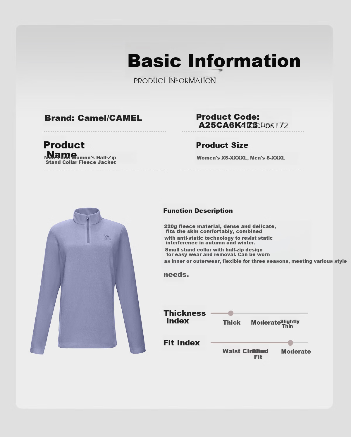 CAMEL Women's Outdoor Fleece Jacket High Collar Windproof Heated Warm Anti-Static Softshell Liner Men's Polar Fleece Coat K172 12
