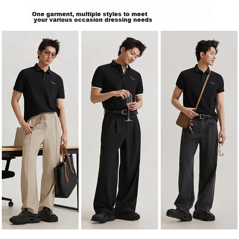CABBEEN 200G Sorona Cooling Pique Polo Shirt with Gold Thread Embroidery Breathable Texture 2026 Spring Short Sleeve Polo