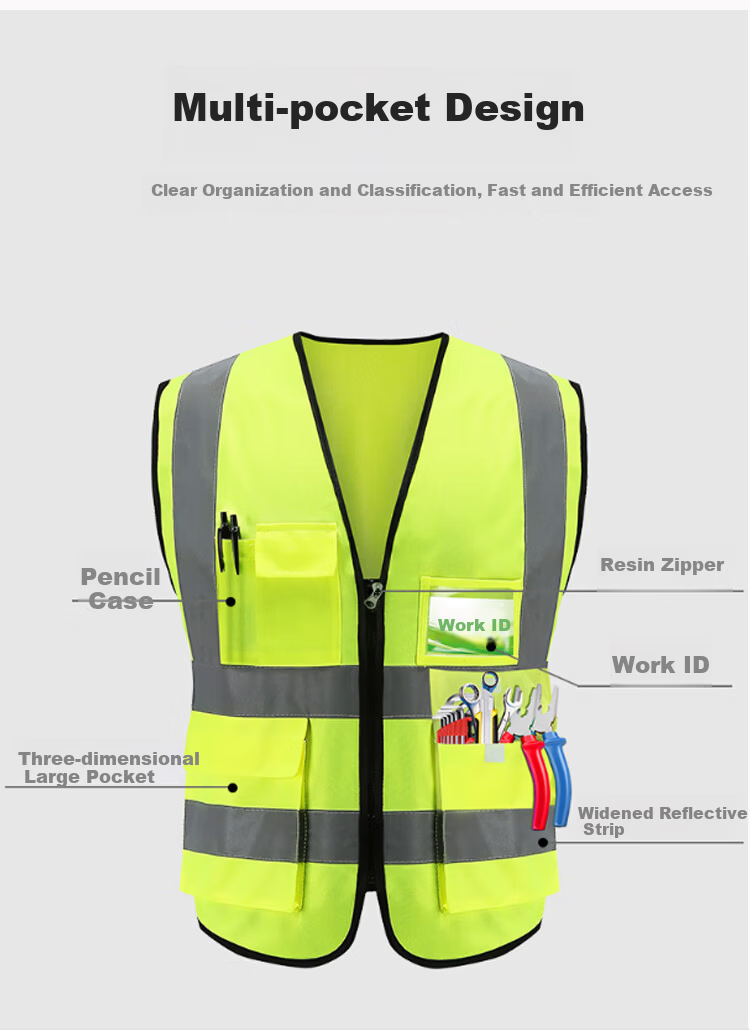 Laurie Reflective Safety Vest High-Visibility Workwear for Sanitation Construction Emergency Traffic Warning Uniform Customizable with Printing, Multi-Pocket Fluorescent Green, One Size 11