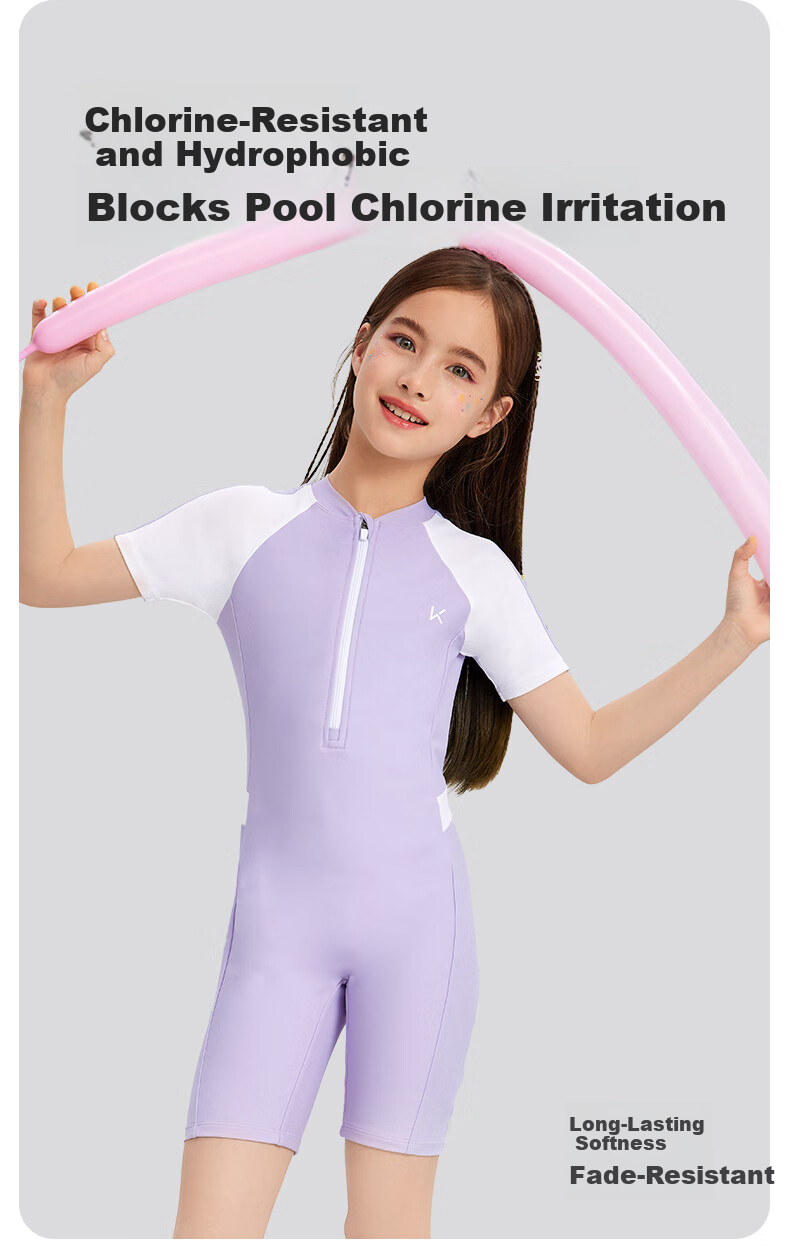 Keep Kids Girls Professional One-Piece Square-Leg Quick-Dry Swimsuit Morning Glory Purple Three-Piece Set 140 1
