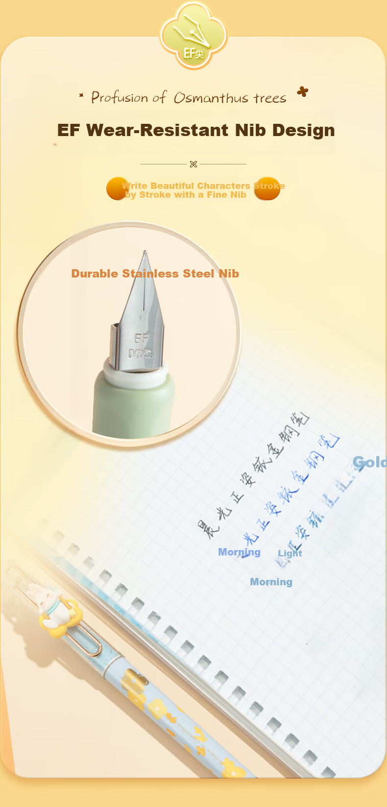 M&G Stationery Dafu Da Gui Refillable Ink Cartridge School Posture Correction Fountain Pen Set (1 Fountain Pen + 2 3.4ml Ink Blue Ink Cartridges) High-Value Random Pen Barrel HAFP2483B1 5