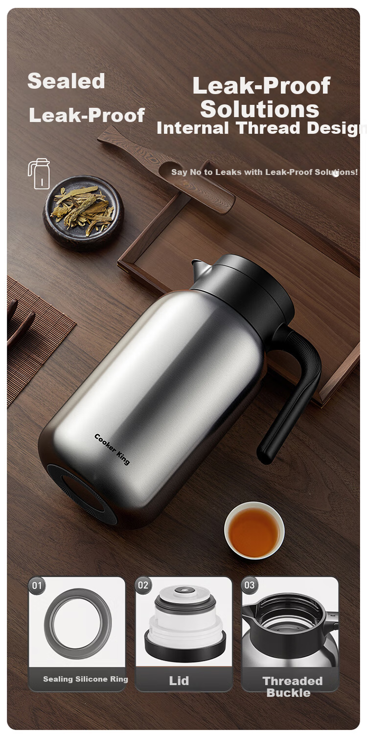 Chuida Huang Insulated Flask 316L Stainless Steel Large Capacity Household Hot Water Kettle Thermos Integrated Seamless Liner 2L (Vintage Red) 9