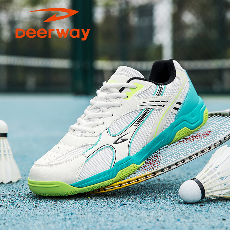 DEERWAY Badminton Shoes for Men And Women, Shock-Absorbing Comfortable Wear-Resistant Stable Support Competition Training Sports Shoes White Black Gold Size 35