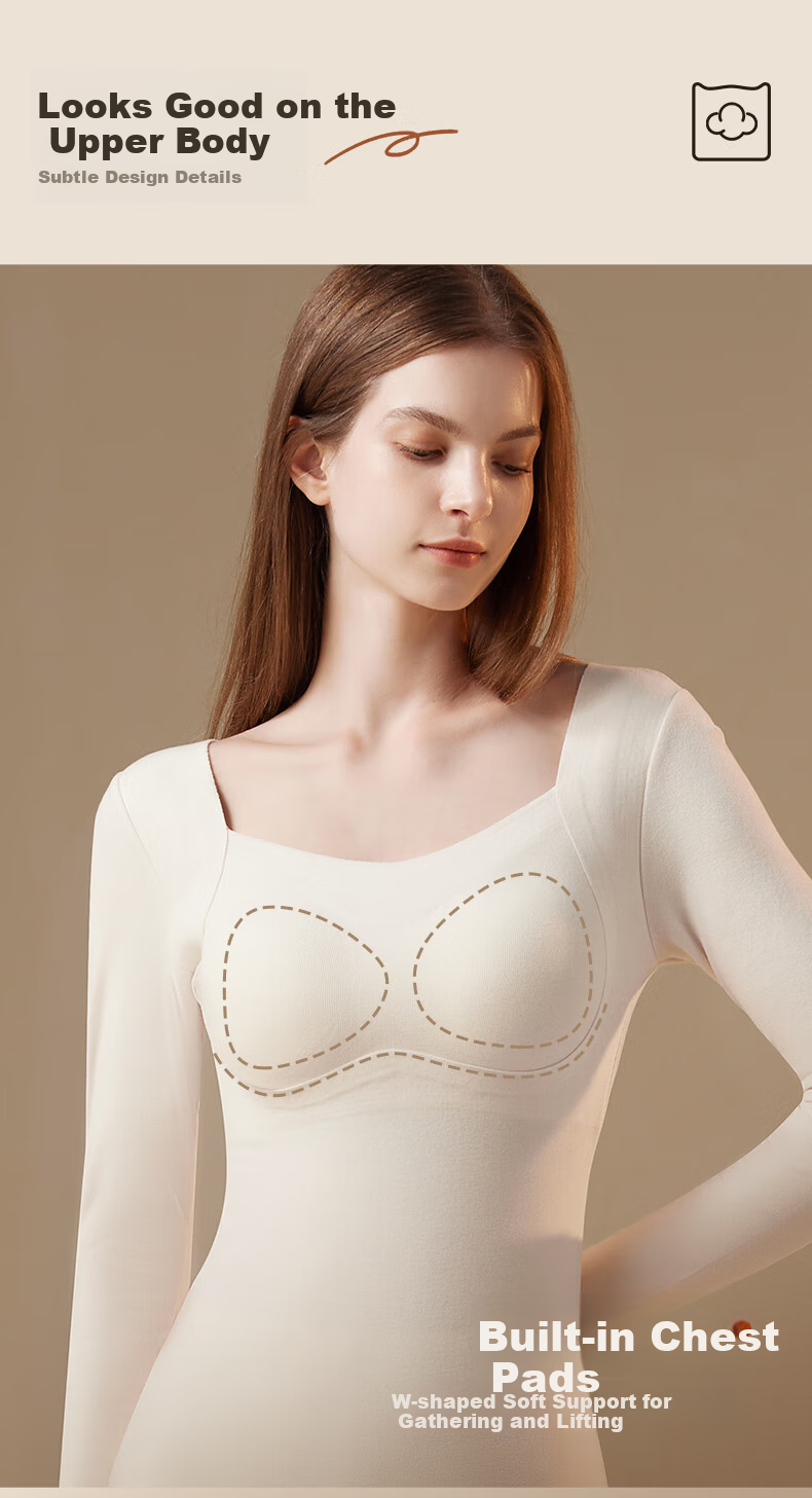 Miiow Women's Thermal Acrylic Autumn Winter Underwear Set with Chest Pad, Warm Base Layer Top and Bottom 7