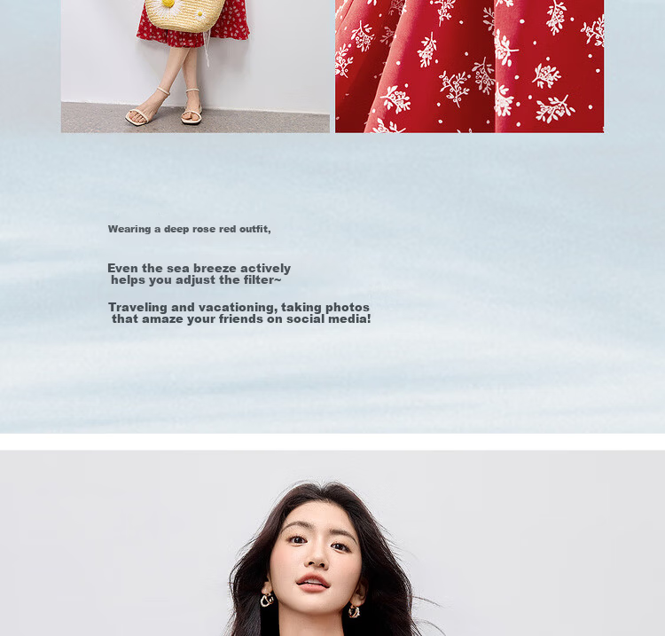 Sentubila Elegant Vacation Style V-Neck Dress for Women Summer Lantern Sleeve High Waist Floral Mermaid Slimming Mid-Length Dress 8