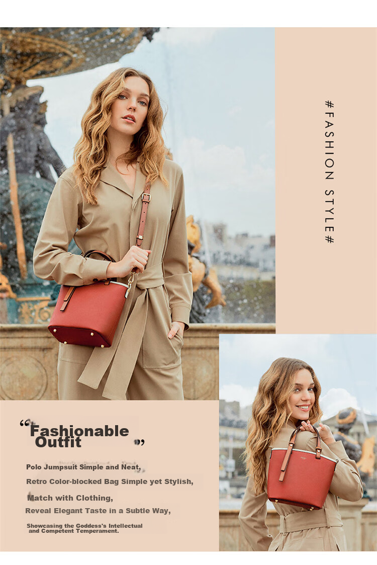 HONGU Women's Handbag, Leather Bucket Bag, Ladies' Tote Bag, Shoulder Bag, Crossbody Bag, 38cm Goddess Day Gift 3