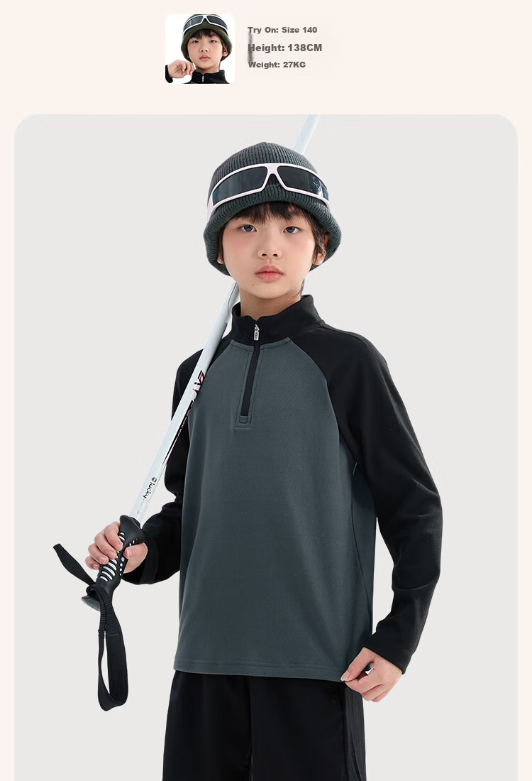 Baleno Boys' Thermal Fleece-Lined Half-Zip Long Sleeve T-Shirt Autumn Winter Kids' Warm Sweatshirt 8