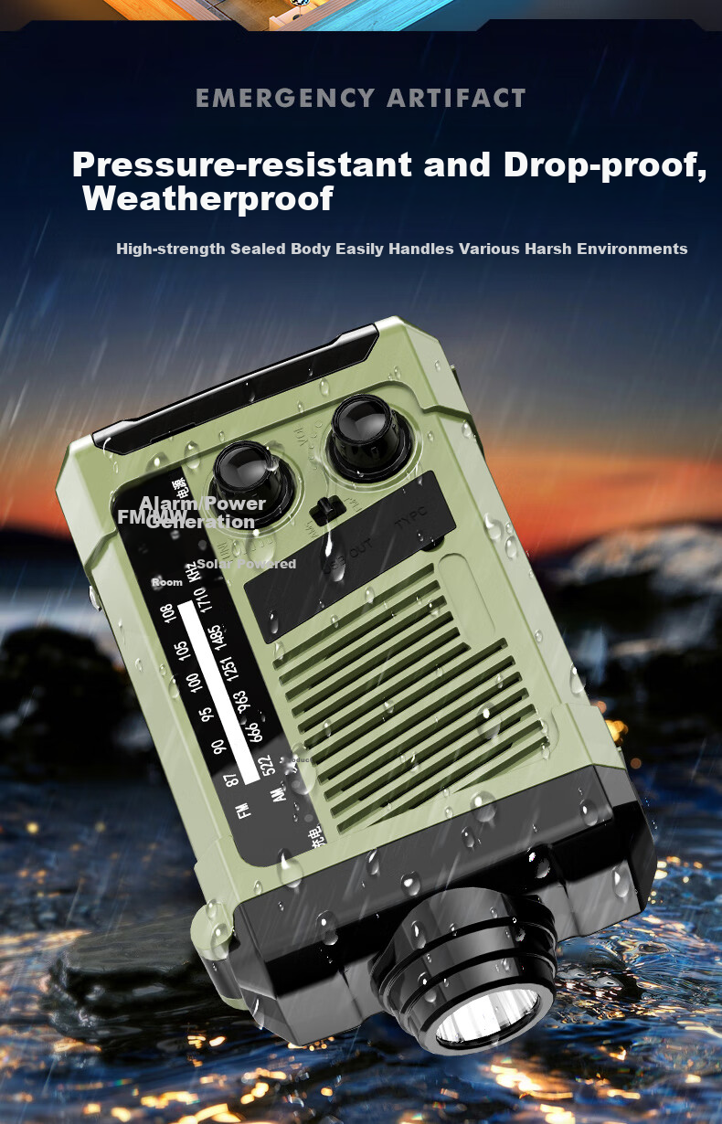 AIC Hand-Crank Generator Radio Flashlight Solar Bluetooth Portable Multifunctional Emergency Disaster Rescue Kit 8