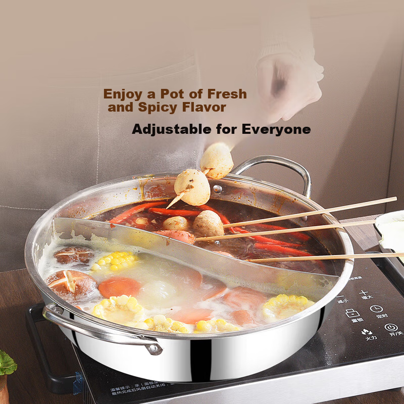 BSITN 32cm Stainless Steel Dual-Flavor Hot Pot Soup Pot for Induction Cooker Stew Pot 5232