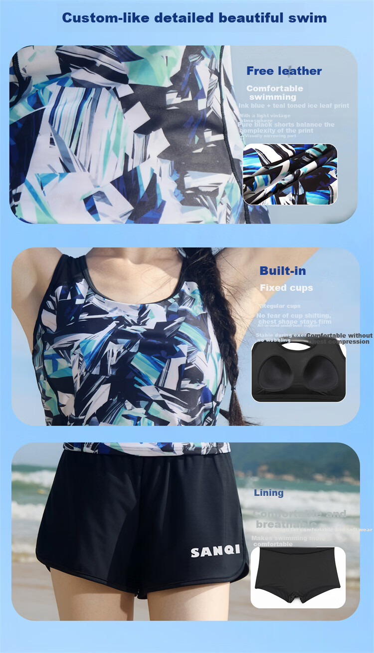 Sanqi Conservative Two-Piece Swimsuit for Women Sleeveless Tankini and Boyshorts Plus Size 2XL Slimming Swimwear for Hot Springs and Vacation 10