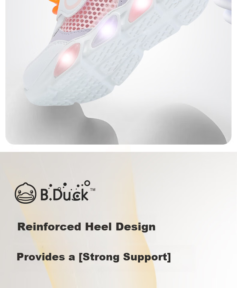 B.Duck Kids Yellow Duck Children's Shoes Boys Sports Shoes Summer Girls Single Mesh Light-Up Breathable Running Shoes 15