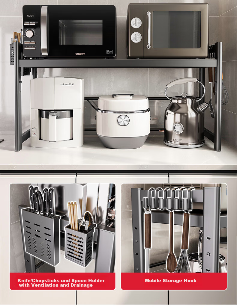 Meichu Kitchen Pull-Out Microwave Storage Rack Rice Cooker Oven Storage Rack Air Fryer Stand Utensil Organizer 17