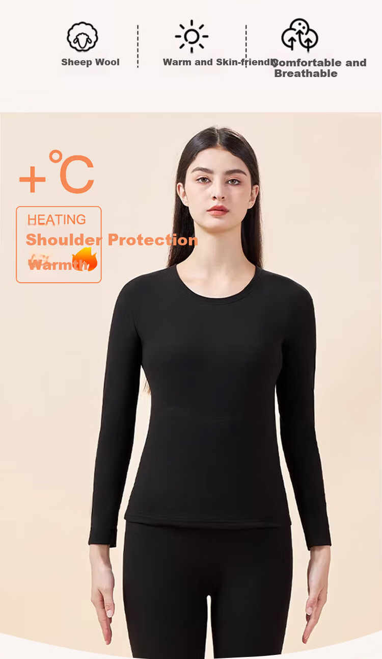 Caiyue Women's Thermal Underwear Set with German Velvet Wool Silk Autumn Winter Fleece Lined Top and Bottom, Warm Abdomen and Knee Patch 3