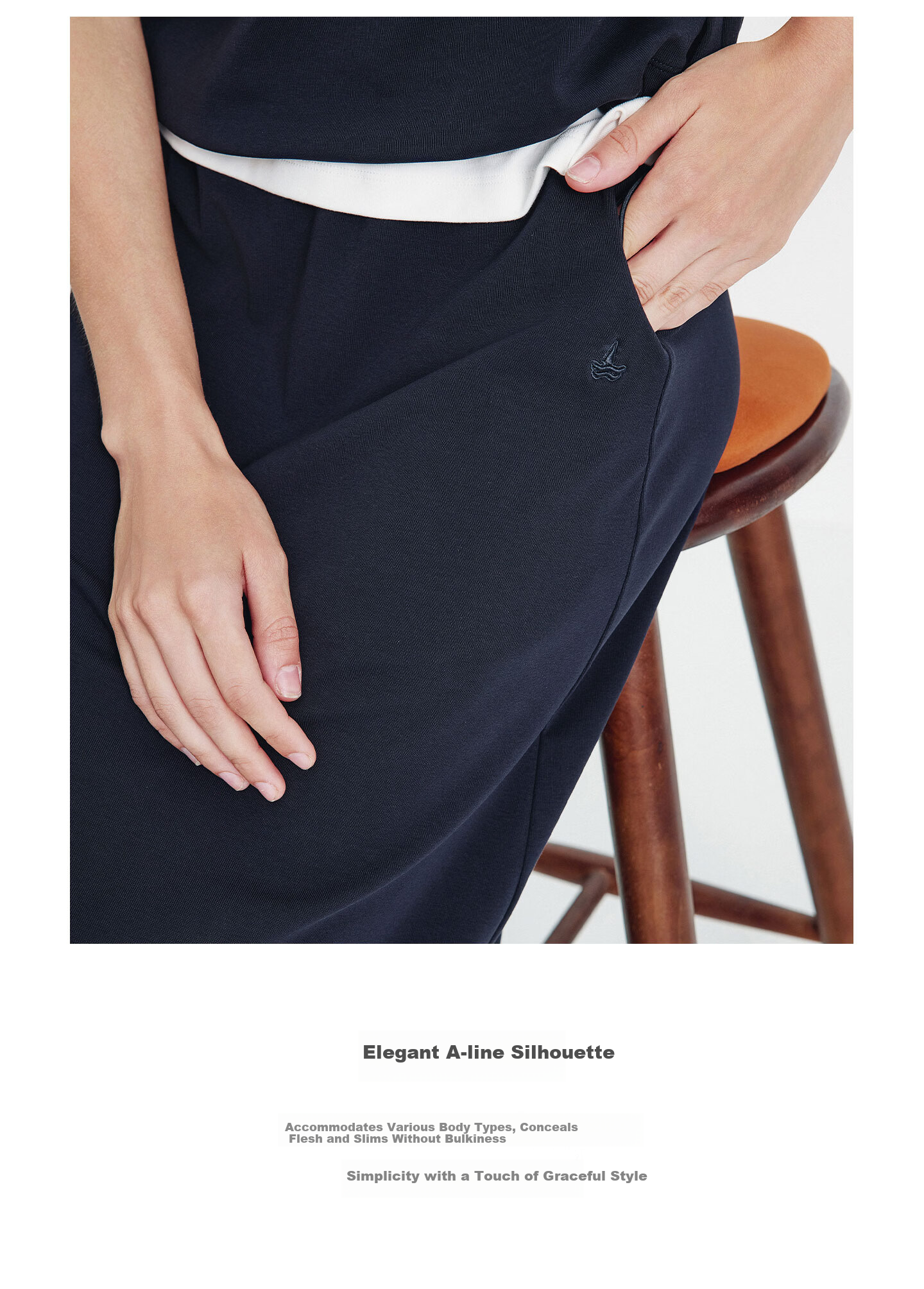 Navigare Italy Small Sailboat 26 New Casual Women's Half Skirt with Back Slit Commuter Versatile Long Skirt 2312876513 13
