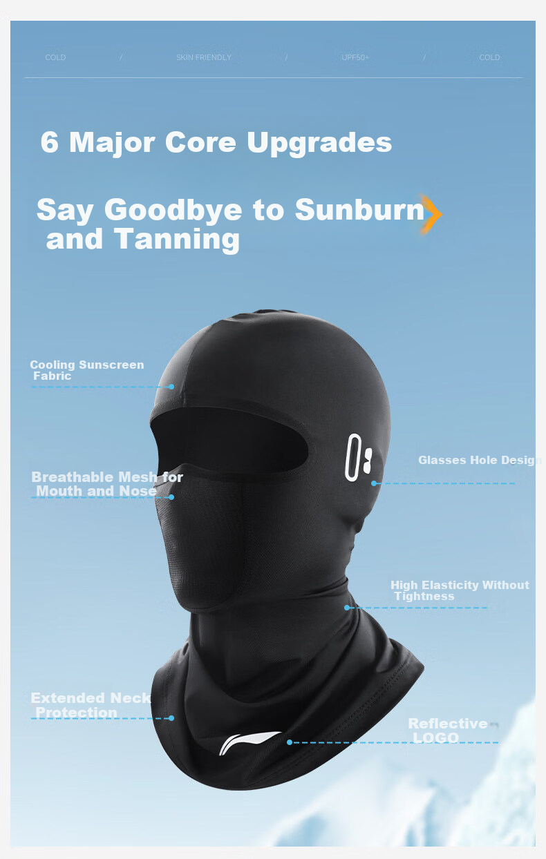 LI-NING Sun Protection Face Mask Cycling Headwear Ice Silk Full Face Cooling Outdoor Motorcycle Helmet Liner Bicycle Headscarf 4