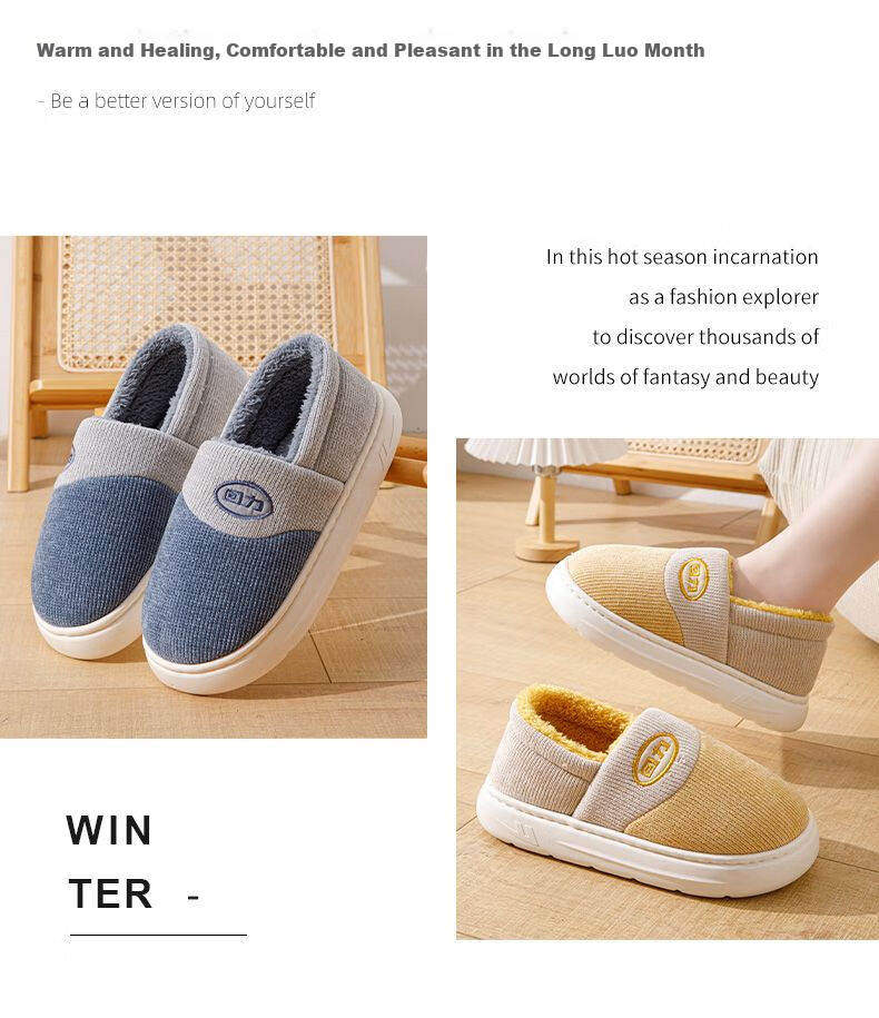 Warrior Men's Winter Thick-Soled Cotton Slippers with Heel Support, Warm Indoor and Outdoor Non-Slip Cotton Shoes 0756 Gray Size 40-41 13
