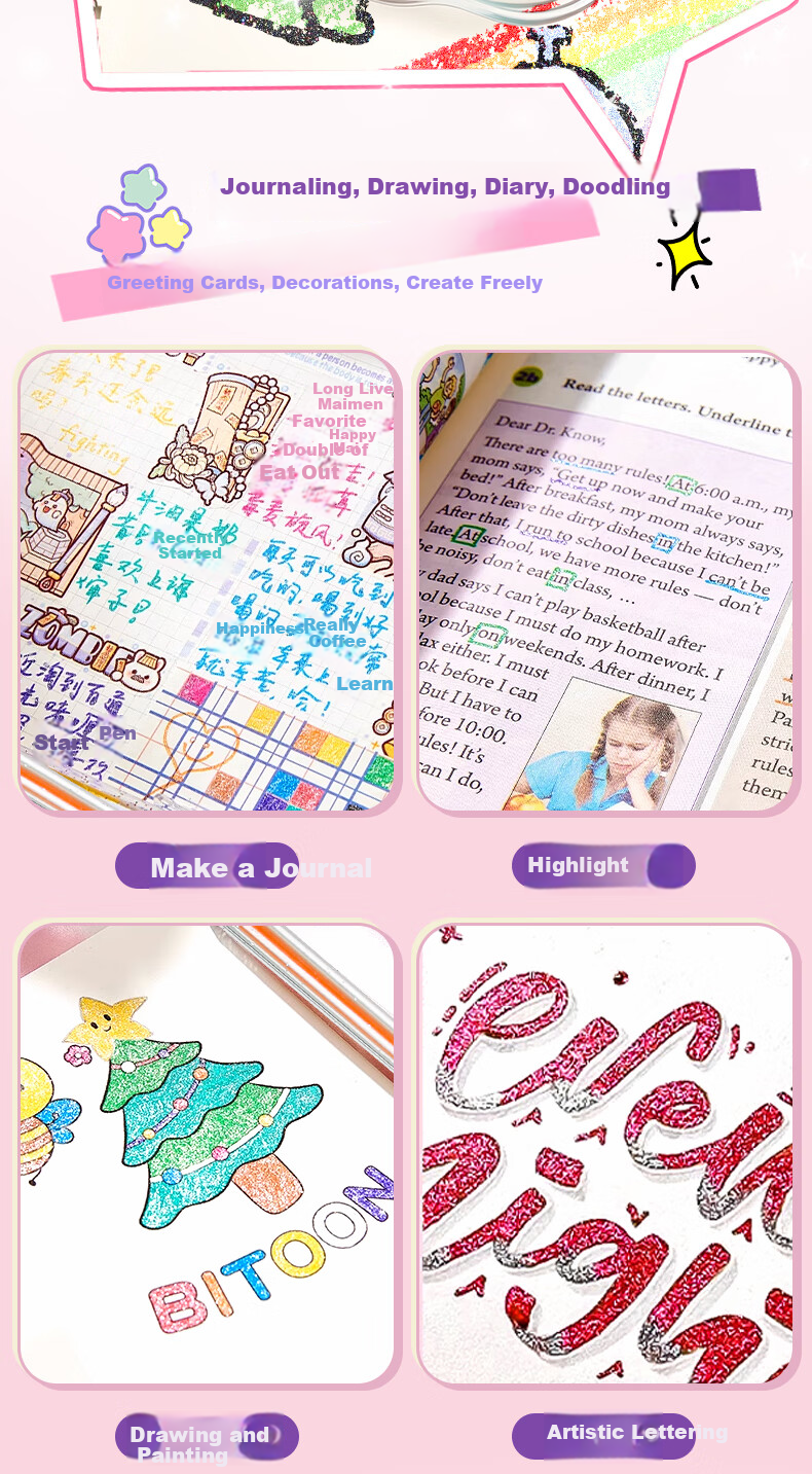 TRUECOLOR 8-Color Glitter Gel Pen Set Non-Toxic Fluorescent Marker Pens for Kids Primary School Students Pearl Watercolor Highlighting Pens 068 3
