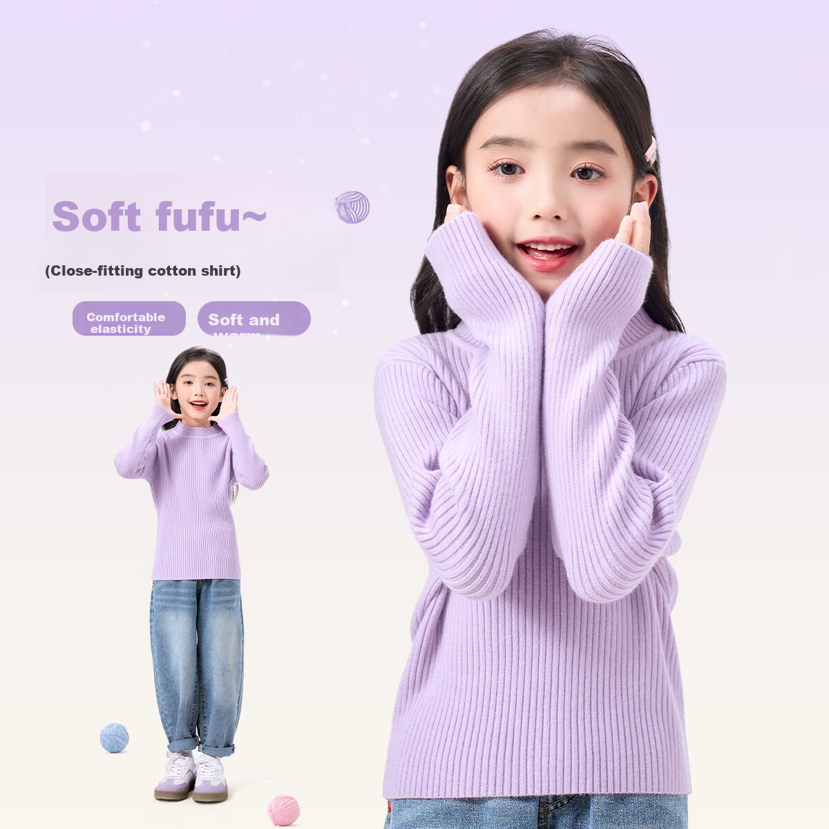 TonLion Girls Solid Color Base Shirt Autumn Winter New Thin Sweater Mid-Large Kids Warm Knitted Top Trendy White 140
