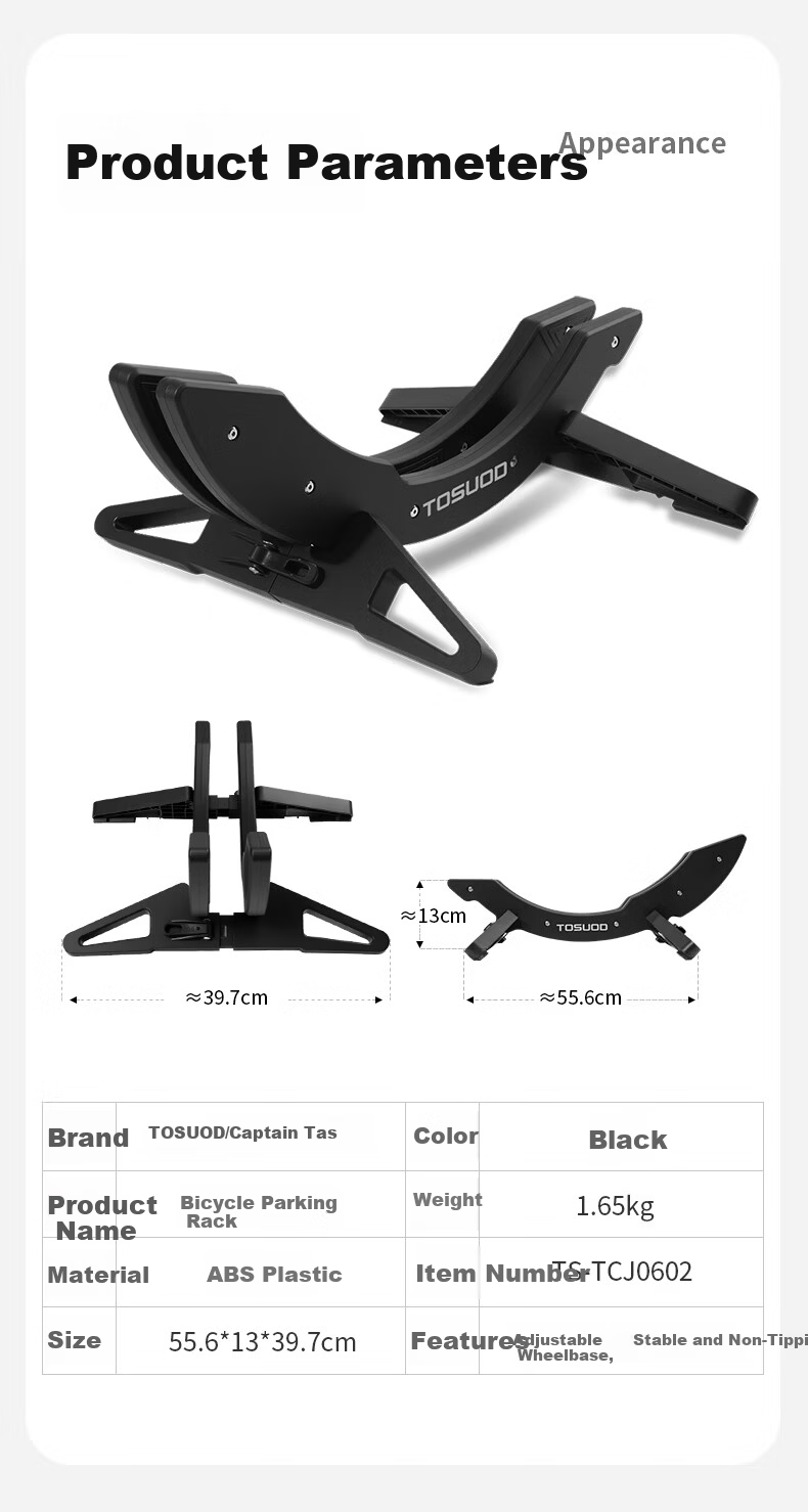 Captain Tas Bicycle Parking Rack Road Mountain Bike Display Stand Adjustable Base Fixed Kickstand Home Use Black 2