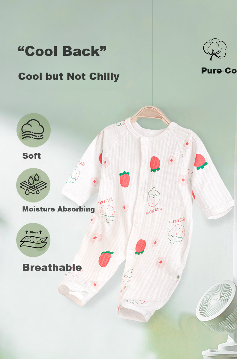 Tonglian Chuxin Baby Summer Romper Long Sleeve Mesh Cotton Thin Newborn Infant Air Conditioning Clothes Summer Wear 1