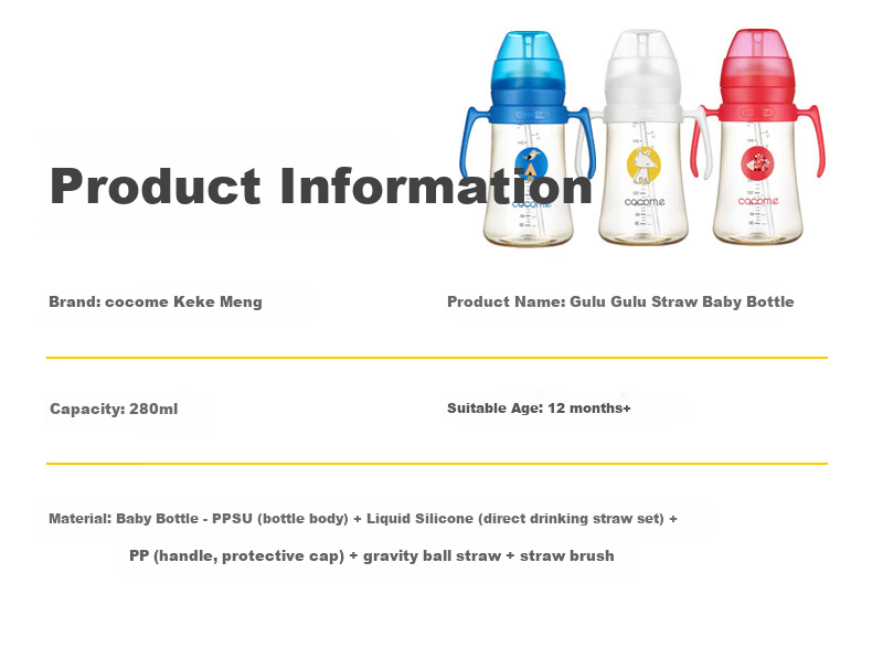 COCOME Baby Bottle for Ages 1-3, Direct Drinking Straw Bottle PPSU Universal Training Cup Water Bottle with Straw And Gravity Ball, Cyan Gree 9