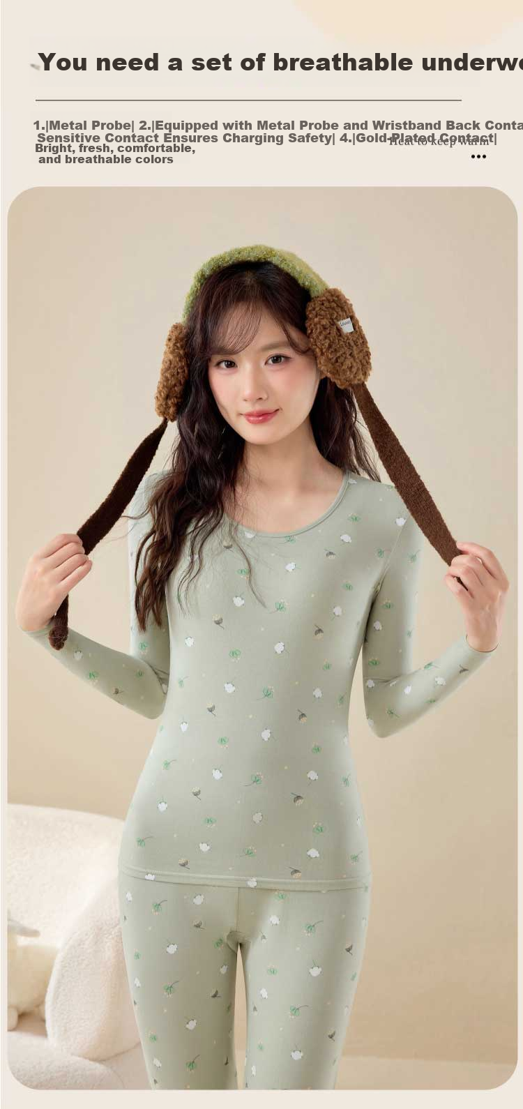 Zaisu Teen Cotton Thermal Underwear Set for Girls 10A Antibacterial Mite-Resistant Warm Innerwear Cotton Sweater 9