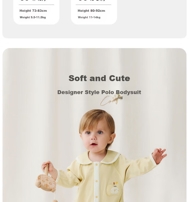 TONGTAI Baby Romper Spring and Autumn Pure Cotton Newborn Outing Lapel Jumpsuit Yellow 59cm 2