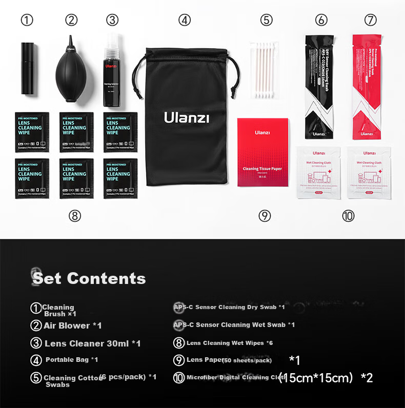 Ulanzi 10-in-1 Camera Cleaning Kit for Sony Canon Nikon Fuji CCD CMOS Sensor Cleaning Swabs Lens Cleaning Cloth Cleaner Soft Brush Silicone Air Blower 2