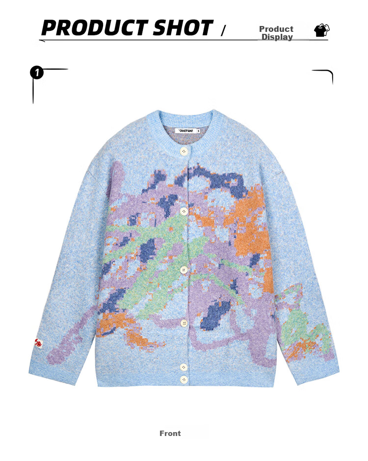CANOTWAIT Crayon Pattern Jacquard Early Spring Sweater Cardigan Unisex Autumn Winter New Trendy Jacket Purple XXS 17