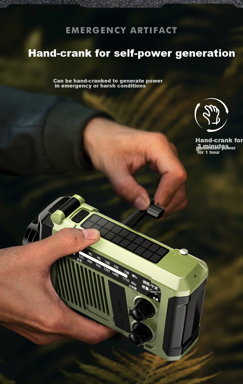 AIC Hand-Crank Generator Radio Flashlight Solar Bluetooth Portable Multifunctional Emergency Disaster Rescue Kit 4