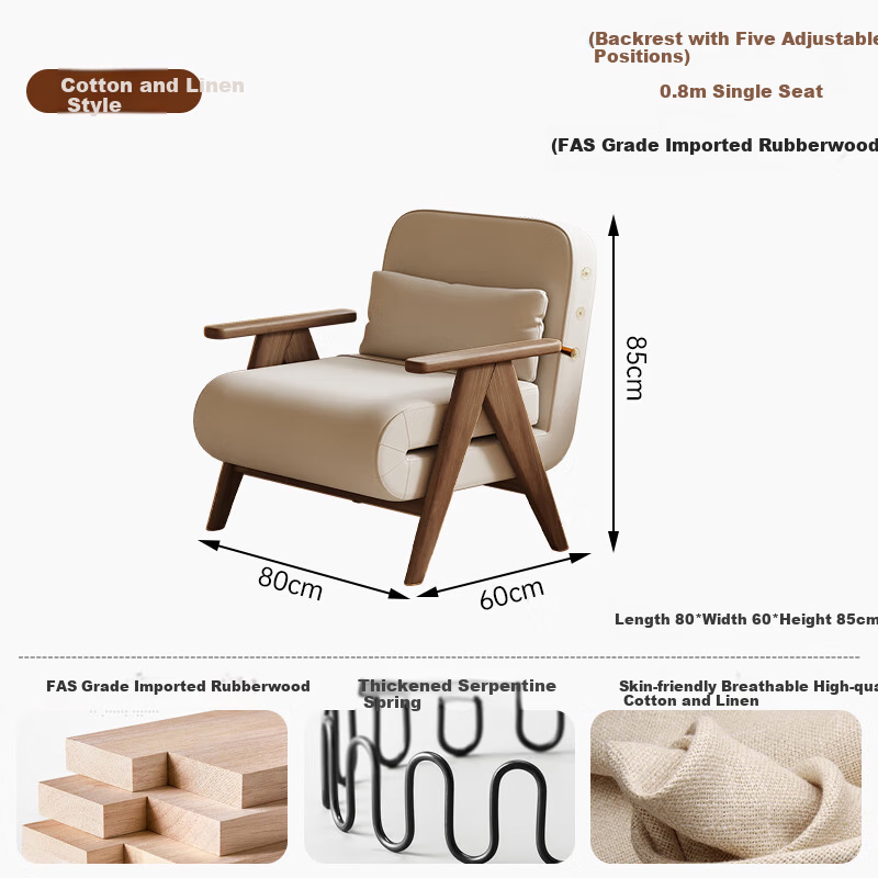 Millennium Huafu Solid Wood Sofa Bed Foldable Two-in-One Small Apartment Home Study Single and Double Lazy Sofa Living Room 1 Meter