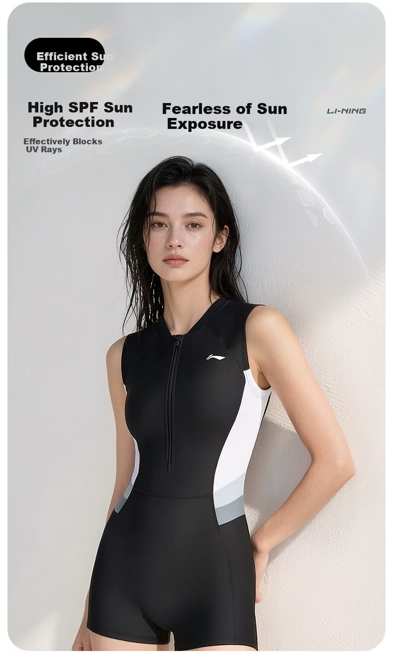 LI-NING Women's Premium Racing Swimsuit Professional Conservative Swimwear with Swim Cap Set 6