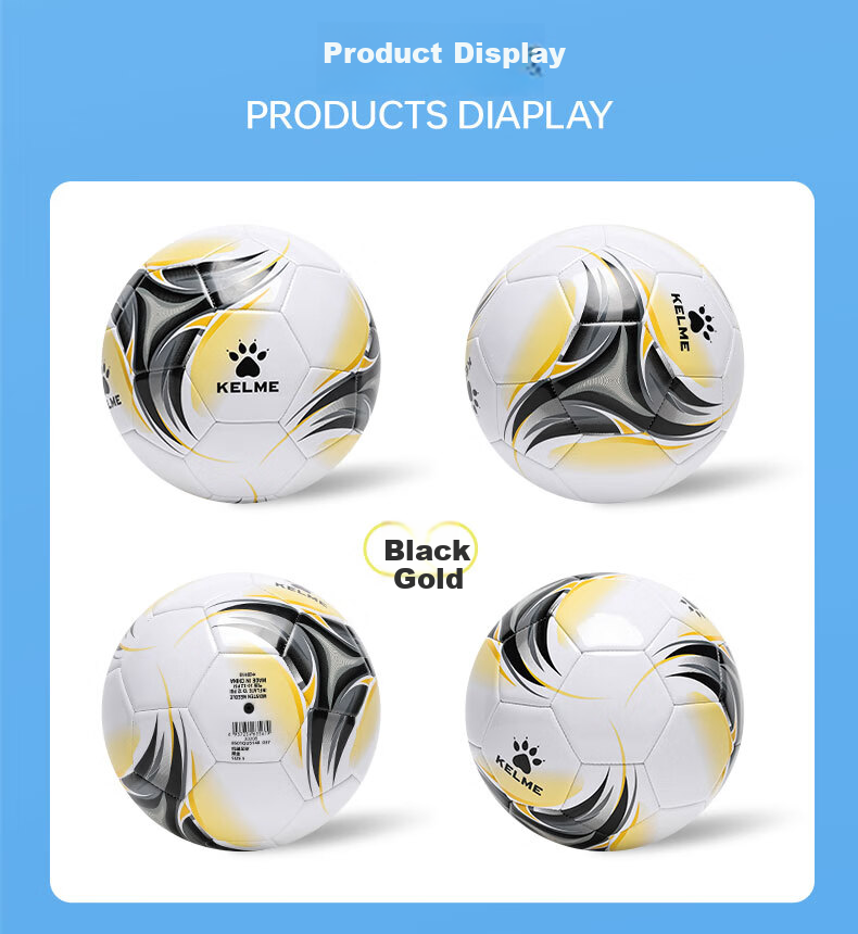 KELME Machine-Stitched Soccer Ball for Children And Adults, Middle School Entrance Exam Standard Competition Wear-Resistant Training Football Black Gold Size 5 8