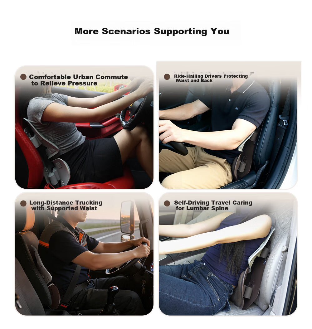 BKT Car Lumbar Support Cushion Driving Waist Pillow Long Drive Seat Backrest Office Chair Holiday Gift 12
