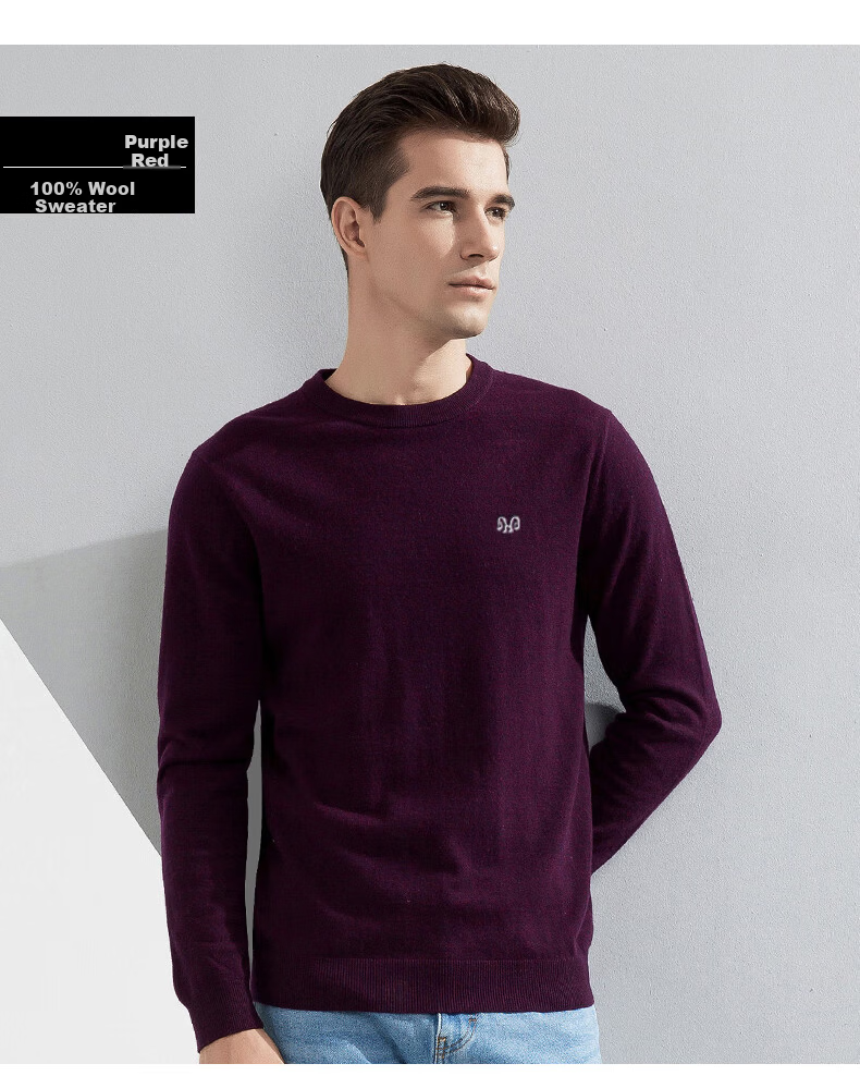 Hengyuanxiang 100% Wool Sweater, Autumn And Winter Round Neck Knit Pullover, Thin Men's Sweater, Medium Gray, L(175) 18
