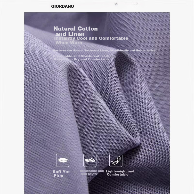 Giordano Women's Summer New Cotton Linen Loose Round Neck Hollow Raglan Mid Sleeve Shirt 05346466