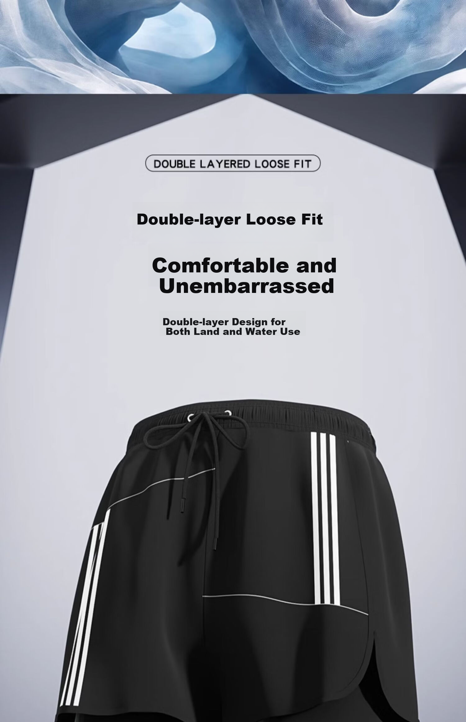 F.DYRAA Men's Swim Trunks Anti-Embarrassment Fake Two-Piece Quick-Dry Large Size Hot Spring Shorts Swimming Gear Three-Piece Set 25037 Black 4XL 9