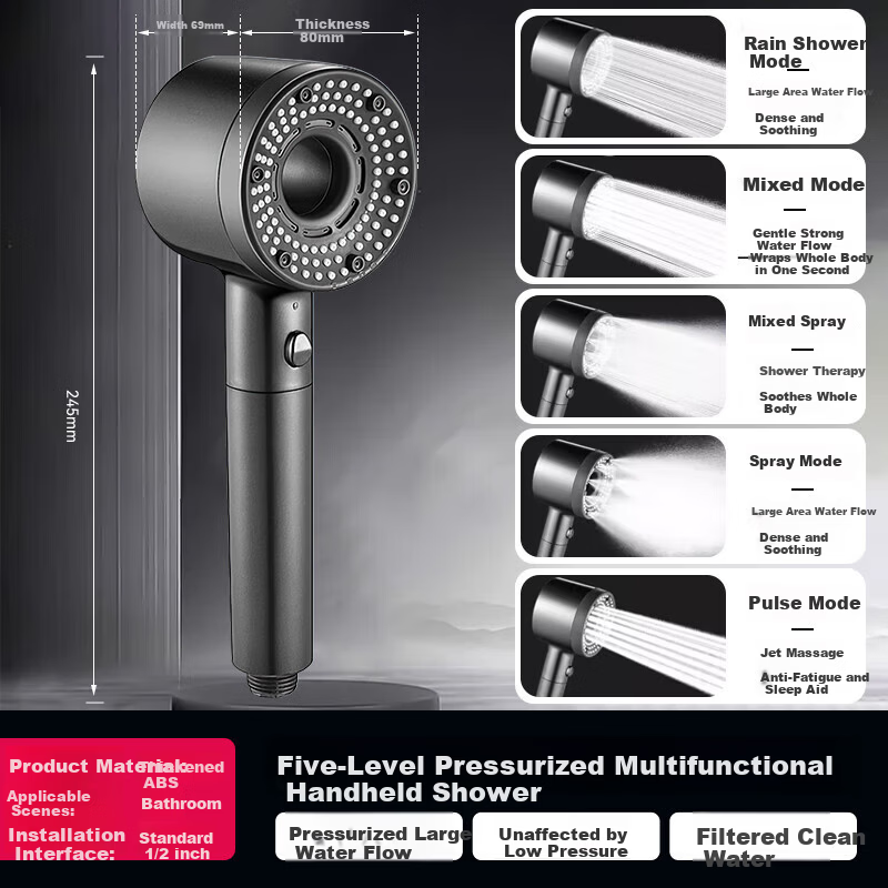 Canbo Hot Selling Air-Boosted Massage Spray Hollow Handheld Shower Head