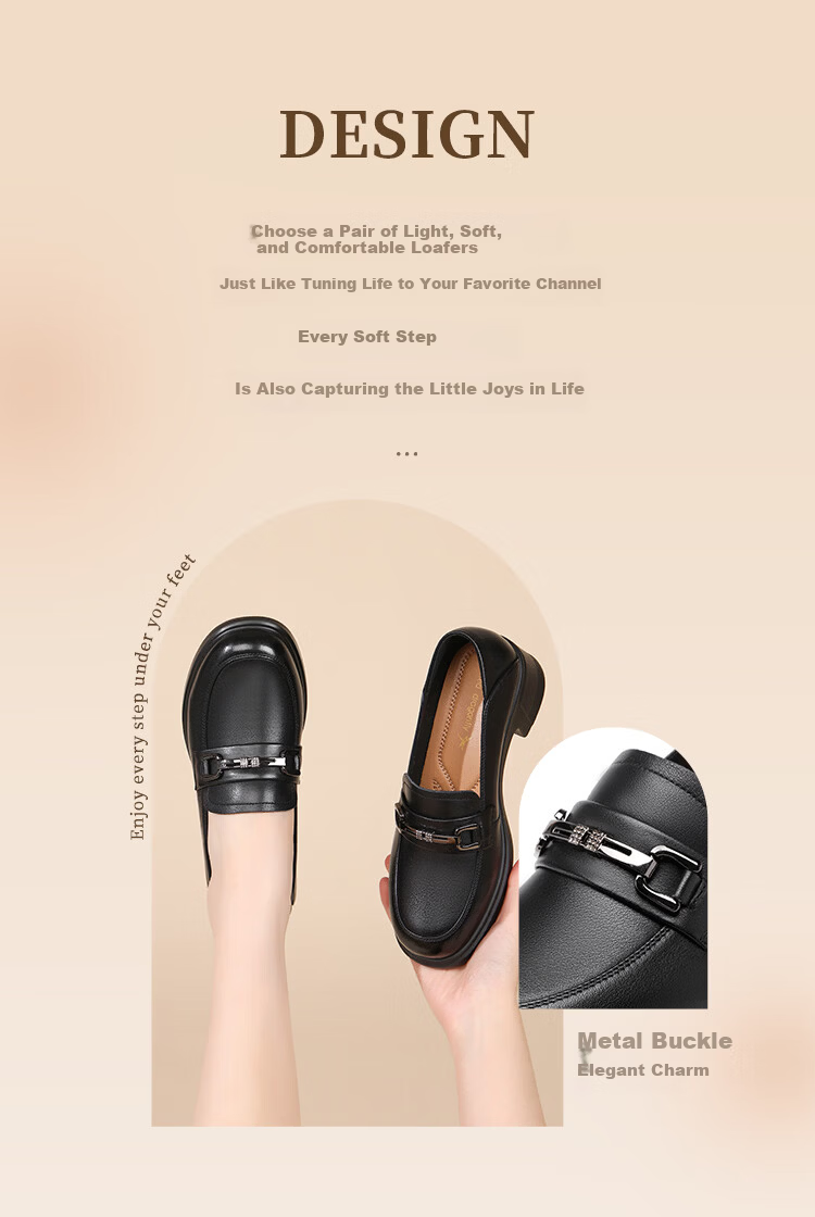 Red Dragonfly Women's Soft Sole Leather Work Shoes Cowhide Commuter Durable Height Increasing Loafers WTB161051 Black Size 39 2