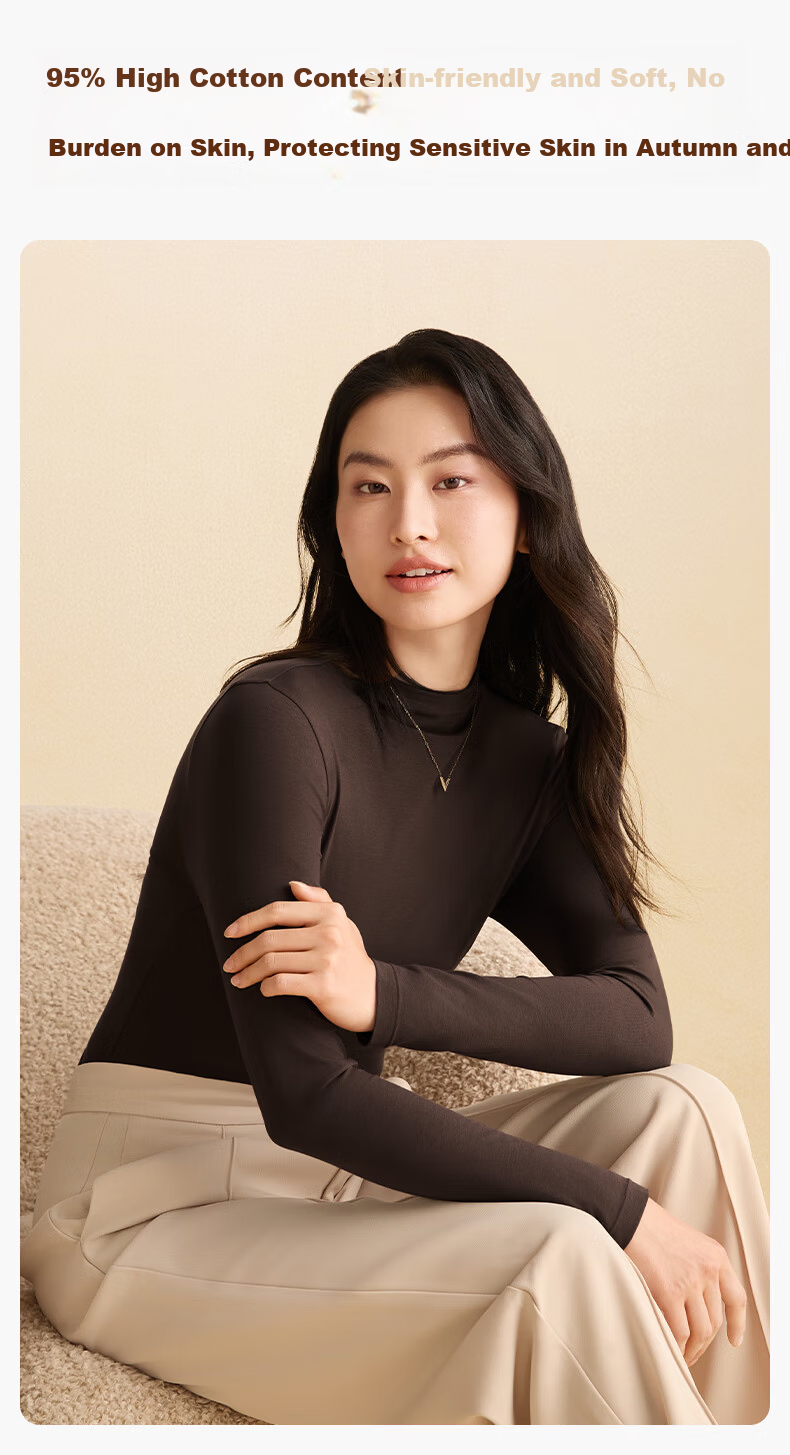 PurCotton Women's Long-Staple Cotton 7A Antibacterial Soft Bare-Skin Lightweight Warm Base Layer (Mall Same Style) 6