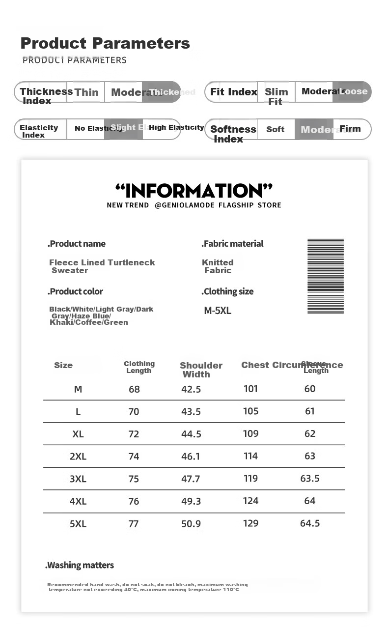 GENIOLAMODE [Endorsed by Ao Ruipeng] Men's High Neck Sweater Winter Fleece Lined Warm Knitwear Black M 6