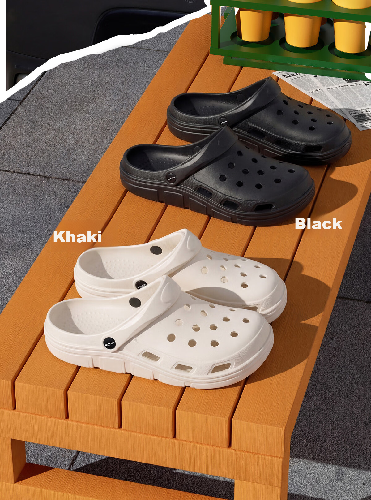 Big Size Men's Breathable Hole Shoes Non-Slip Thickened Outdoor Sandals Cushioned Slippers Beach Shoes Summer 5051 Khaki Size 46-47 3