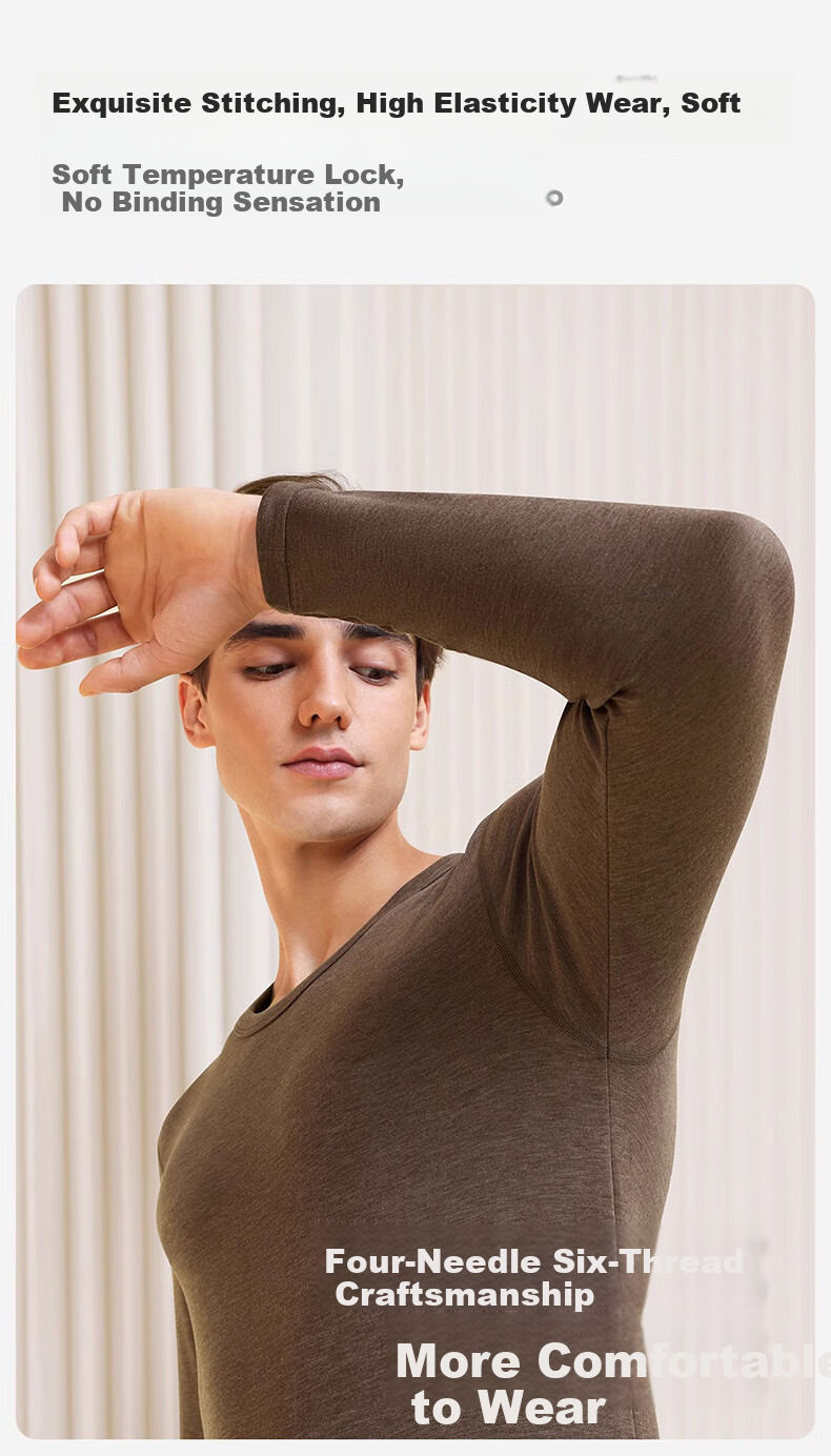 LangSha Men's Autumn Shirt 25 Fall/Winter New Wool Silk 10A Antibacterial Crew Neck Thermal Base Layer Shirt 12