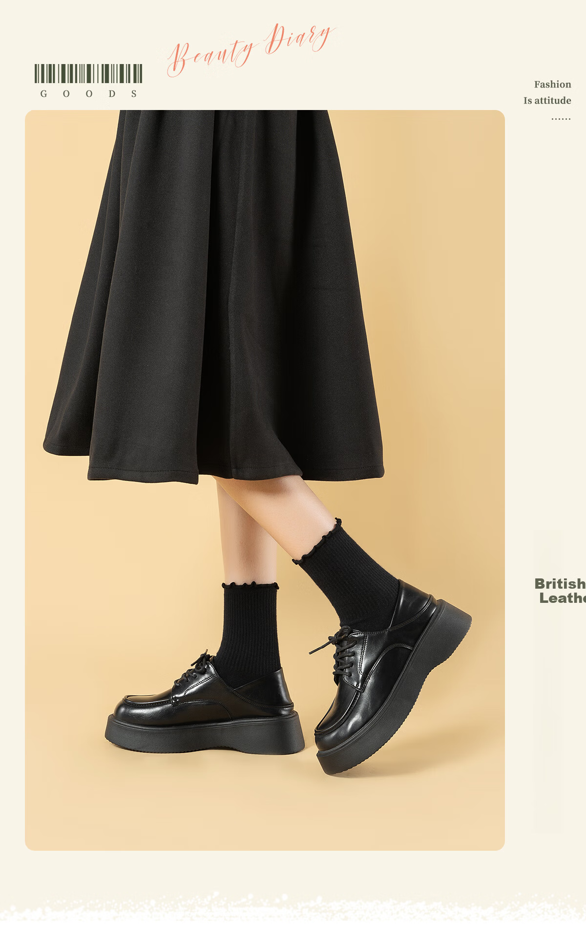 Warrior British Style Women's Small Leather Shoes Spring Summer Versatile Thick Sole Loafers Fashion Comfortable Casual Shoes Black Size 35 2