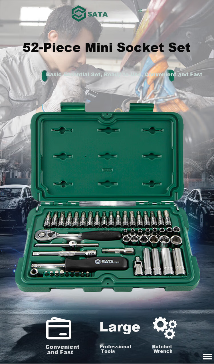 SATA 52-Piece Mini Ratchet Wrench Auto Repair Socket Set 09002 (Various Sizes Available) 2