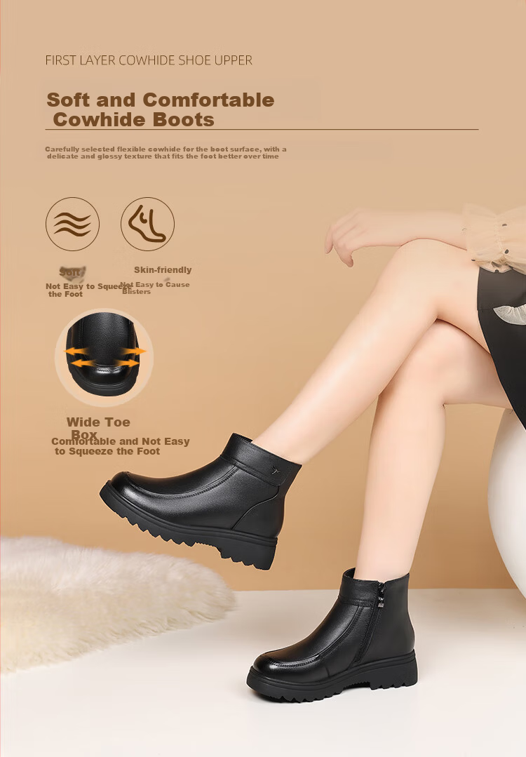 Red Dragonfly Women's Winter Fleece-Lined Warm Comfortable Short Boots Soft Sole Lightweight Middle-Aged and Elderly Mom Boots WLC459861R Black Size 38 3