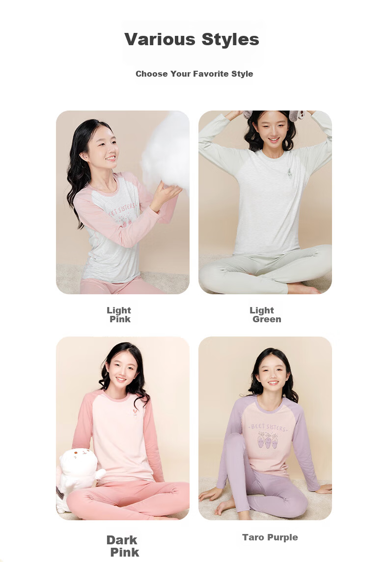 Dingguagua Girls' Pure Cotton Autumn Thermal Underwear Set for Middle and High School Students, Warm Cotton Knitwear for Teenagers 9
