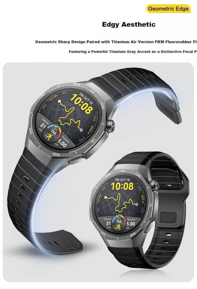 Watchbond Huawei Watch5 Strap GT5Pro/GT6Pro/GT6 Titanium Edition FKM Fluororubber Watch4Pro Sports Band GT5 Men's Buds Premium 3