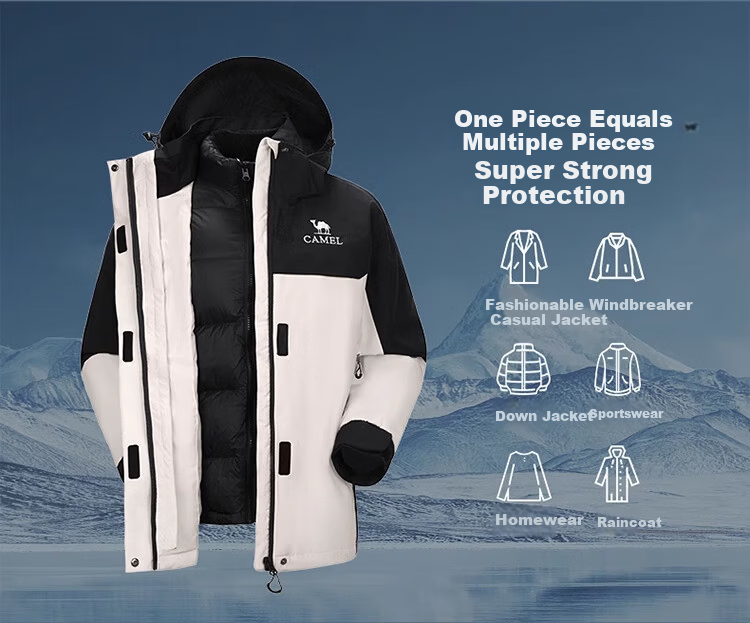 CAMEL Outdoor Waterproof Jacket, Triple Protection Goose Down, Cold-Resistant And Warm Three-In down Coat for Men, A14CF03675 15